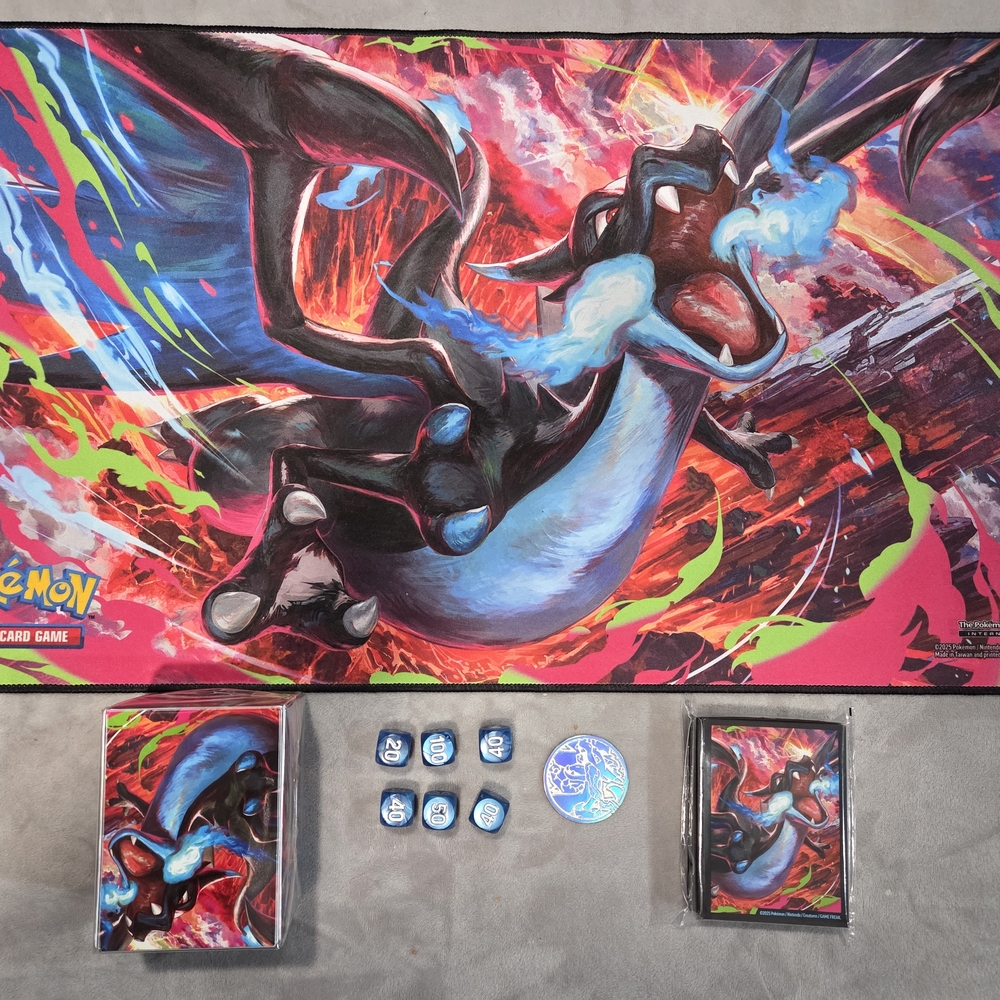Mega Charizard X ex UPC Playmat, Deckbox, Sleeves, Coin, Damage Counters